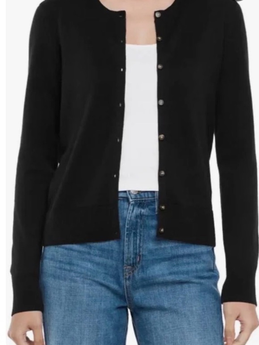 GAP Women's Black Button-Front Crewneck Cardigan